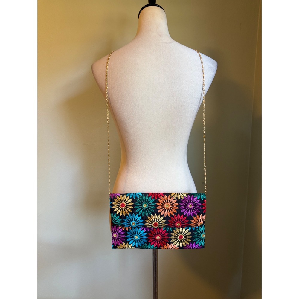 Floral Embroidered Clutch Crossbody Bag Multi Colorflower fairyboho whimsi retro - Picture 2 of 10